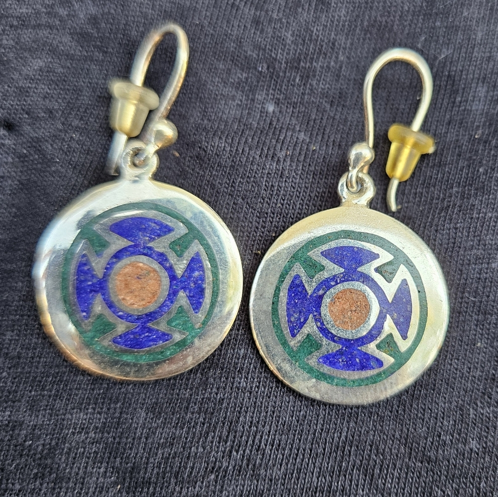 Equadorian Silver Inlaid Earrings